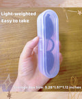 Hand holding storage box with transparent safety goggles for eye protection 1 pack, light-weight and easy to carry.