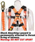 Industrial Fall Protection Safety Harness With 6-Foot Shock Absorber Lanyard Permanent Attached Kit displayed on a mannequin