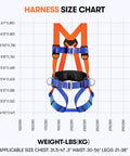 Full Body Safety Harness With Shock Absorbing Lanyard For Fall Protection OSHA And ANSI Compliant Unisex Gear size chart