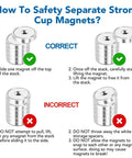 Instructions on how to safely separate 150 Lb Cup Magnets With Holes For Wall Mounting Waterproof Neodymium Magnets With Screws 6 Pack