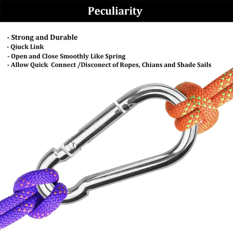 Pack Of 50 Two Inch Safety Spring Snap Hooks Carabiner Clips M5 3/16 Inch Quick Link the carabiner clipping two ropes