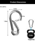 Diagram showing dimensions of Pack Of 50 Two Inch Safety Spring Snap Hooks Carabiner Clips M5 3/16 Inch Quick Link