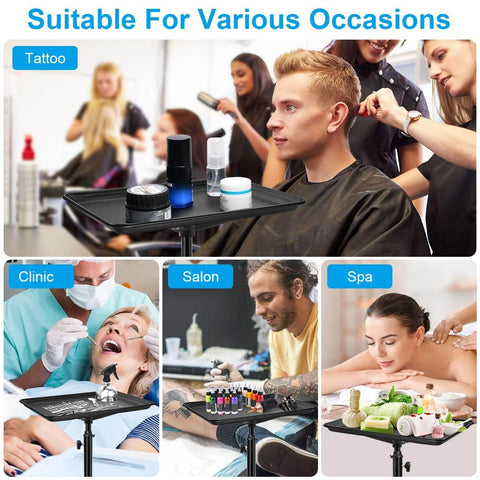 Salon Rolling Tray Cart With Height Adjustable Aluminum Tray Premium Mobile Tattoo Styling Trolley for beauty spa and clinic