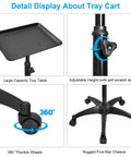Salon Rolling Tray Cart With Height Adjustable Aluminum Tray Premium Mobile Tattoo Styling Trolley with detail views