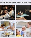 Durable Iron Alloy Salon Tray Cart on Wheels with spa, tattoo, barber, dental settings showing versatile use