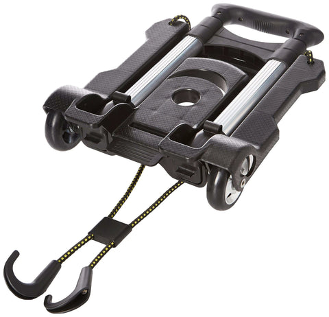 Samsonite Compact Folding Luggage Cart, Black, One Size in folded position, showing wheels, hooks, and handle