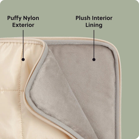 Nylon Puffy Zipping Laptop Sleeve 9.75 By 13 Inches Fits Most Screens Up To 14 Inches with plush lining and scratch-free exterior