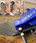 Blue sandblaster and brown corundum aluminum oxide 220 grit blasting media for rust removal and metal surface prep coating removal.
