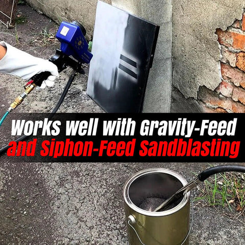 Person using Brown Corundum Aluminum Oxide 220 Grit Blasting Media for Rust Removal and Metal Surface Prep Coating Removal 2.2 Lb Starter Bag with sandblaster.