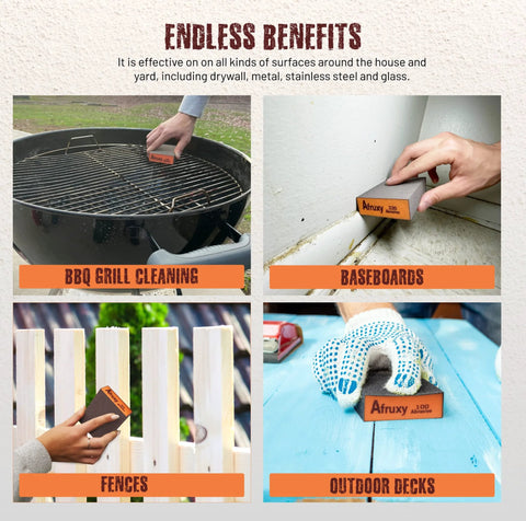 Sanding Sponge 4 Pack 60 80 120 220 Grit Wet Dry Sanding Blocks with Gloves used on grill, baseboards, fences, outdoor decks