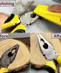Detail Sander Paper Kit 70Pcs Wet Dry Sandpaper With 3 5 By 1 Inch Hand Block shown polishing pliers, before and after results.