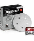 Rhynogrip White Line Five Hole Vacuum Sanding Discs For Five Inch Sanders Premium Aluminum Oxide Hook And Loop Discs Boxed 50 Pack