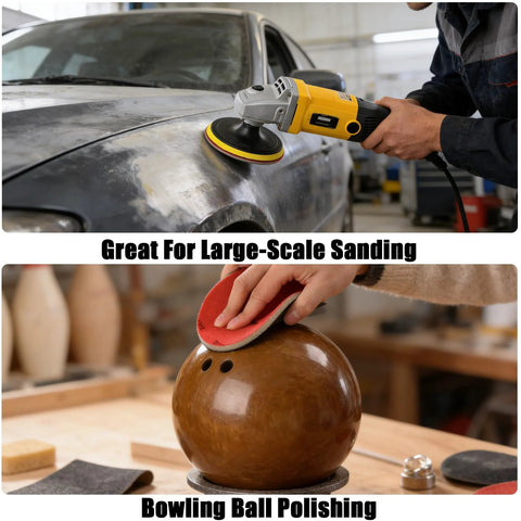 Using the Five Inch Foam Sanding Pad Set 18 Pcs 180 3000 Grit for car and bowling ball polishing