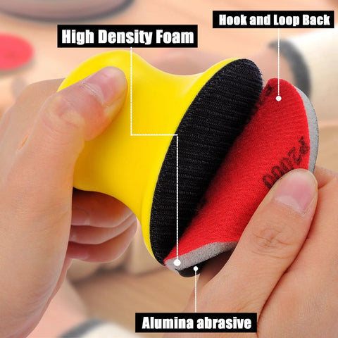 Close-up of 24 Pack Detail Sanding Sponge Set 3 Inch Pads Grit 180-3000 with high-density foam and hook and loop back