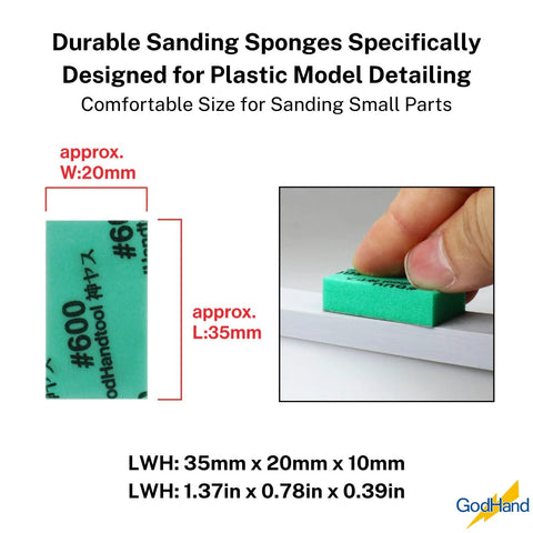 Sanding Sponge Set 34P 10mm Thick Wet Dry Assorted Grits 120 To 10000 For Models with size measurements and sponge close-up