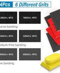25 Piece Sanding Sponge Set 120-600 Grit 3x4 Inch Wet Dry Foam Blocks For Wood, various grits displayed with yellow sanding block