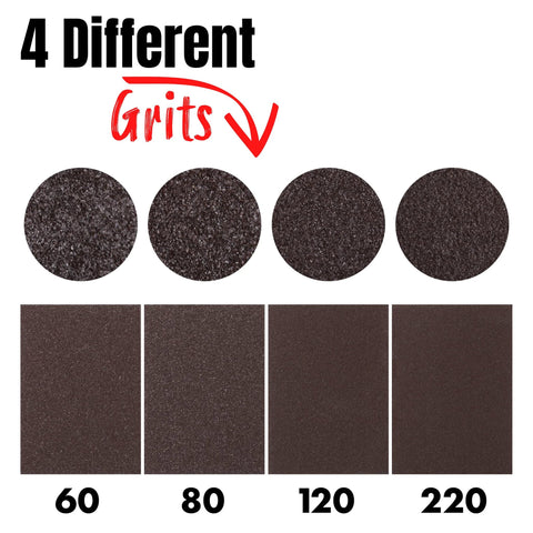 Image showing the 4 different grits 60, 80, 120, and 220 of a Sanding Sponge Set 4 Pack 60 80 120 220 Grit For Wood Metal Drywall.