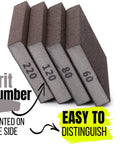 Sanding Sponge Set 4 Pack 60 80 120 220 Grit For Wood Metal Drywall showing grit numbers printed on the side for easy identification