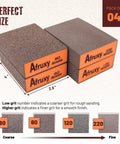 Sanding Sponge 4 Pack 60 80 120 220 Grit Wet Dry Sanding Blocks stacked, showing size and grit details for wood, drywall, metal.