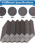 Set of six sanding sponges in varying grits with specifications labeled, Six Piece Sanding Sponge Set Washable Reusable 60 80 120 220 Grits for Wood