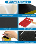 Product details of 25 Piece Sanding Sponge Set 120-600 Grit 3x4 Inch Wet Dry Foam Blocks For Wood, showcasing sponge texture and cutting design.