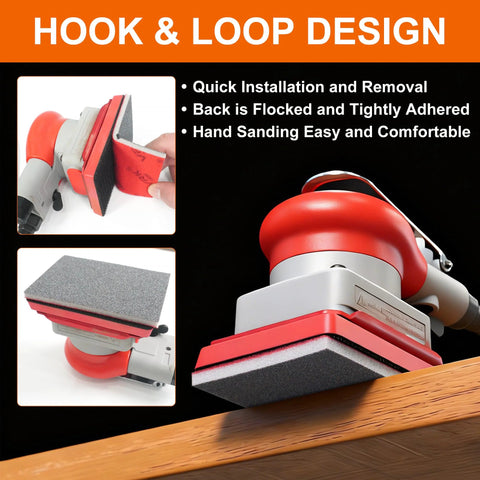 Close-up of red and gray hand sander from 28 Pcs Grit Sanding Sponges Set Wet Dry Foam Hand Sander For Wood Metal Auto