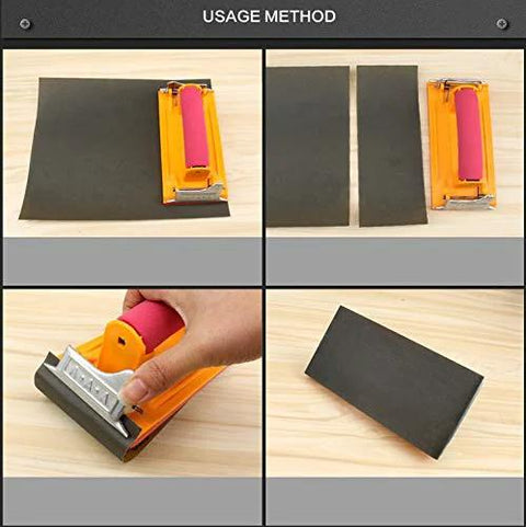 Usage method of 24 Sheet Sandpaper Variety Pack 120 To 3000 Grits With Hand Sander 9x3.6 Inch on wood surface