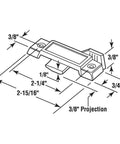 Diagram of 2-1/4 Inch Mounting Hole Centers Sash Lock for Vertical and Horizontal Sliding Windows in Black Diecast, dimensions shown.