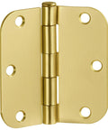 Heavy Duty Interior Door Hinges 3.5 Inch By 3.5 Inch 5 Eighth Inch Radius Satin Brass, close-up of single hinge.