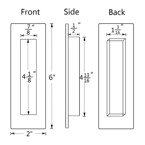 Flush Pull Two Pack Six Inch Rectangular Satin Brushed Hand Polished Chamfered Edges For A Smooth Safe Feel Free Of Sharp Edge Easy Installation diagram
