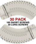 30 Pack Rounded Satin Nickel Door Hinges Three Point Five Inch Interior Five Eighth Inch Radius Corners with 180 Screws