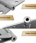 Close-up of a Three Pack 4.5 Inch By 4.5 Inch Commercial Grade Ball Bearing Door Hinges With Non Removable Pin Stainless Steel Construction.