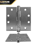 Front view of Three Pack 4.5 Inch By 4.5 Inch Commercial Grade Ball Bearing Door Hinges With Non Removable Pin Satin Chrome