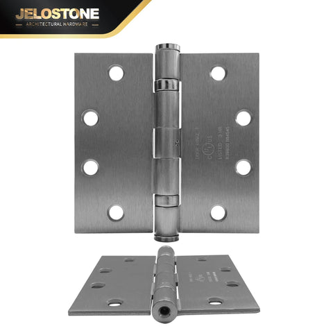 Front view of Three Pack 4.5 Inch By 4.5 Inch Commercial Grade Ball Bearing Door Hinges With Non Removable Pin Satin Chrome