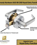 AUG-00-26D Grade 2 Commercial Duty Office Door Keyed Lever Lockset ADA Approved Satin Chrome Finish