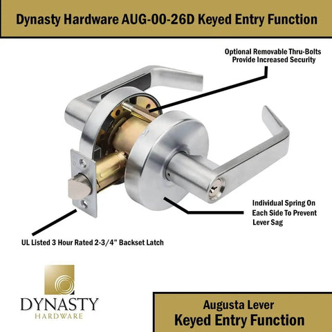 AUG-00-26D Grade 2 Commercial Duty Office Door Keyed Lever Lockset ADA Approved Satin Chrome Finish