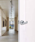 Heavy Duty Commercial Passage Door Lever In Satin Chrome Finish Nonlocking Grade 2 Door Handle for School and Hotel Hallways