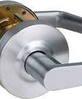 Heavy Duty Commercial Passage Door Lever In Satin Chrome Finish Nonlocking Grade 2 Door Handle close-up view