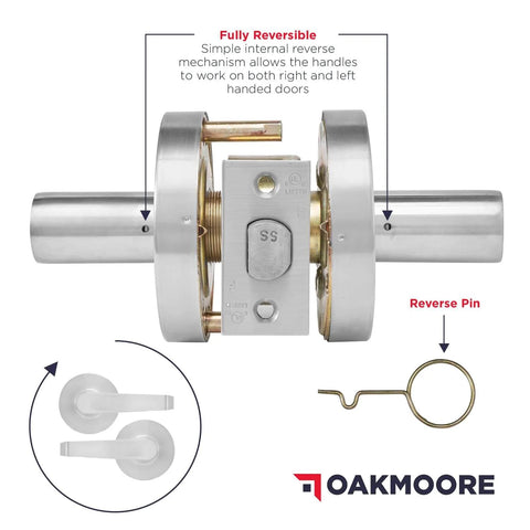 Rear view of Heavy Duty Commercial Door Lockset Keyed Entry Grade 2 For Office School And Industrial Use Satin Finish.