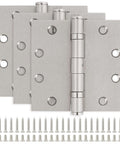 Three Pack 4.5 Inch Satin Nickel Ball Bearing Door Hinges Commercial Grade Heavy Duty Mortise Hinges For Interior Exterior Doors Square Steel Hinges For Residential Office Bifold With 48 Screws Included