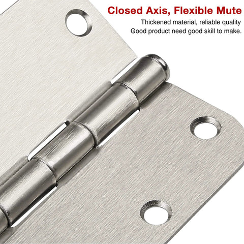 Close-up of 30 Pack Rounded Satin Nickel Door Hinges Three Point Five Inch Interior Five Eighth Inch Radius Corners Brushed Finish