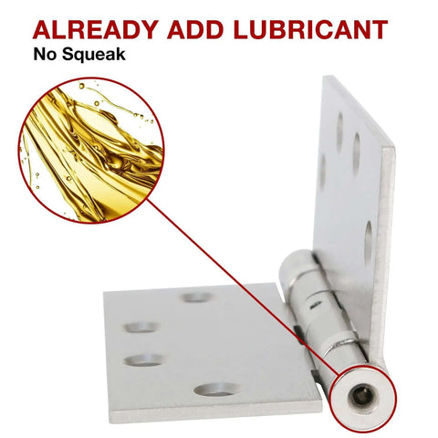 Close-up of Three Pack 4.5 Inch Satin Nickel Ball Bearing Door Hinges Commercial Grade Heavy Duty Mortise Hinges with lubricant diagram