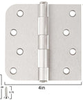 3 Pack Heavy Duty Satin Nickel Door Hinges For 4 Inch Doors With Square Rounded Corners And Five Eighths Inch Radius, front view