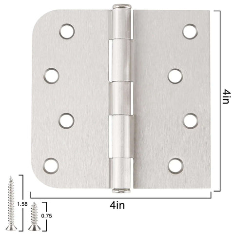 3 Pack Heavy Duty Satin Nickel Door Hinges For 4 Inch Doors With Square Rounded Corners And Five Eighths Inch Radius, front view