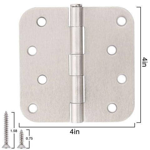 Three Pack Heavy Duty Satin Nickel Door Hinges Four Inch With Five Eighths Inch Radius Corners Includes Twenty Four Free Screws