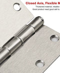 Close-up of 30 Pack Satin Nickel Brushed Interior Door Hinges 3.5 Inch Flat Iron Hinge With Five Eighths Inch Radius Rounded Corners Rotates 270