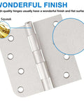 3 Pack Heavy Duty Satin Nickel Door Hinges For 4 Inch Doors With Square Rounded Corners And Five Eighths Inch Radius, close-up view