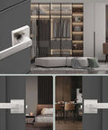 Keyed Alike Entry Door Lever Set With Lock And Key Satin Nickel Square Door Handle on modern interior doors.