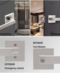 Keyed Alike Entry Door Lever Set With Lock And Key Satin Nickel Square Door Handle for front door, bedroom, or bathroom use.