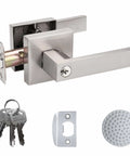 Keyed Alike Entry Door Lever Set With Lock And Key Satin Nickel Square Door Handle for front door and bathroom use